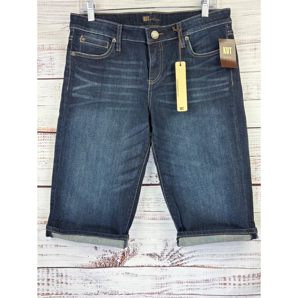 Kut from the Kloth Catherine Bermuda Shorts Dark Wash Denim Cuffed KB130MA4N 8